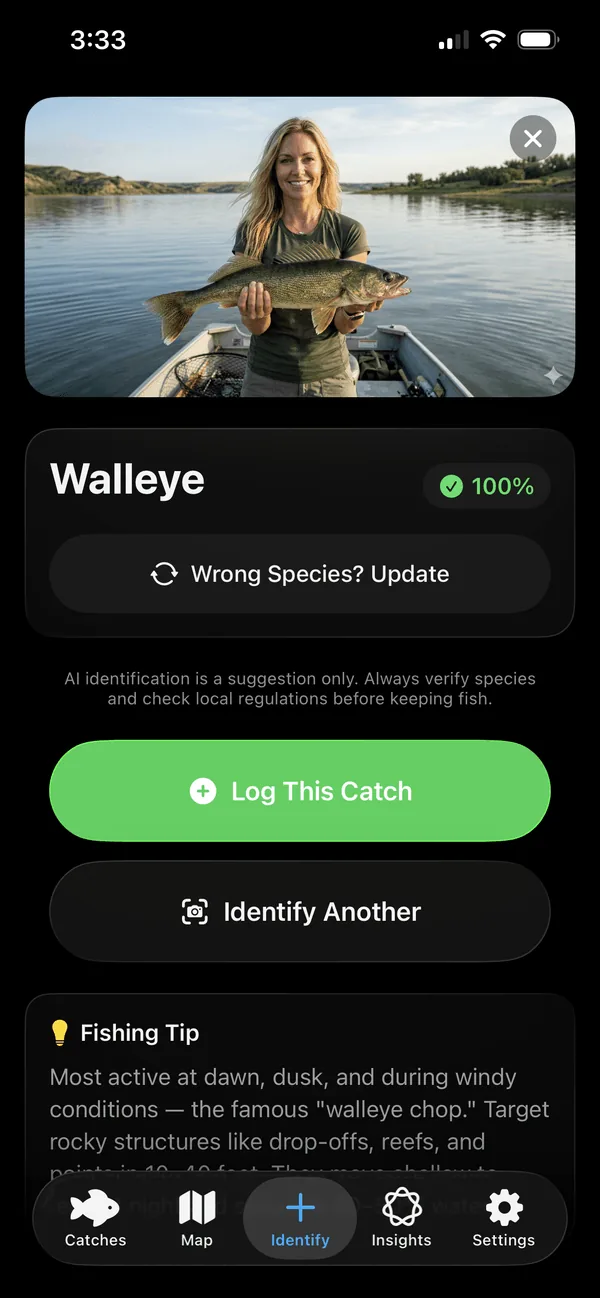 ReelIQ AI species identification screen